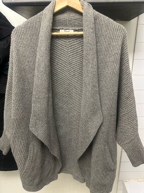 Relaxed Shawl Collar Gray Knit Cardigan Sweater